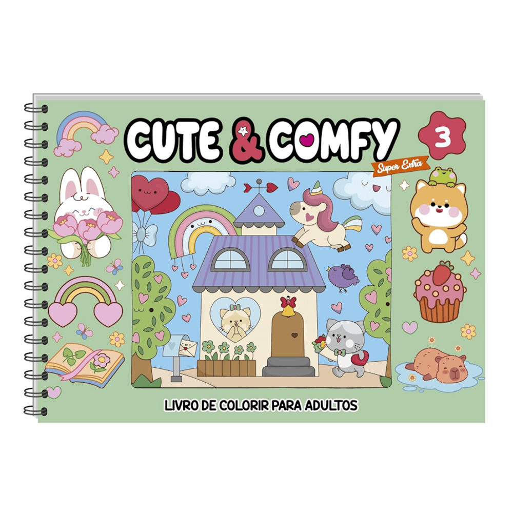 Livro Cute & Comfy Super Extra Edicao 03 - Livro de Colorir Adulto - Capa Dura Holografica - Verde