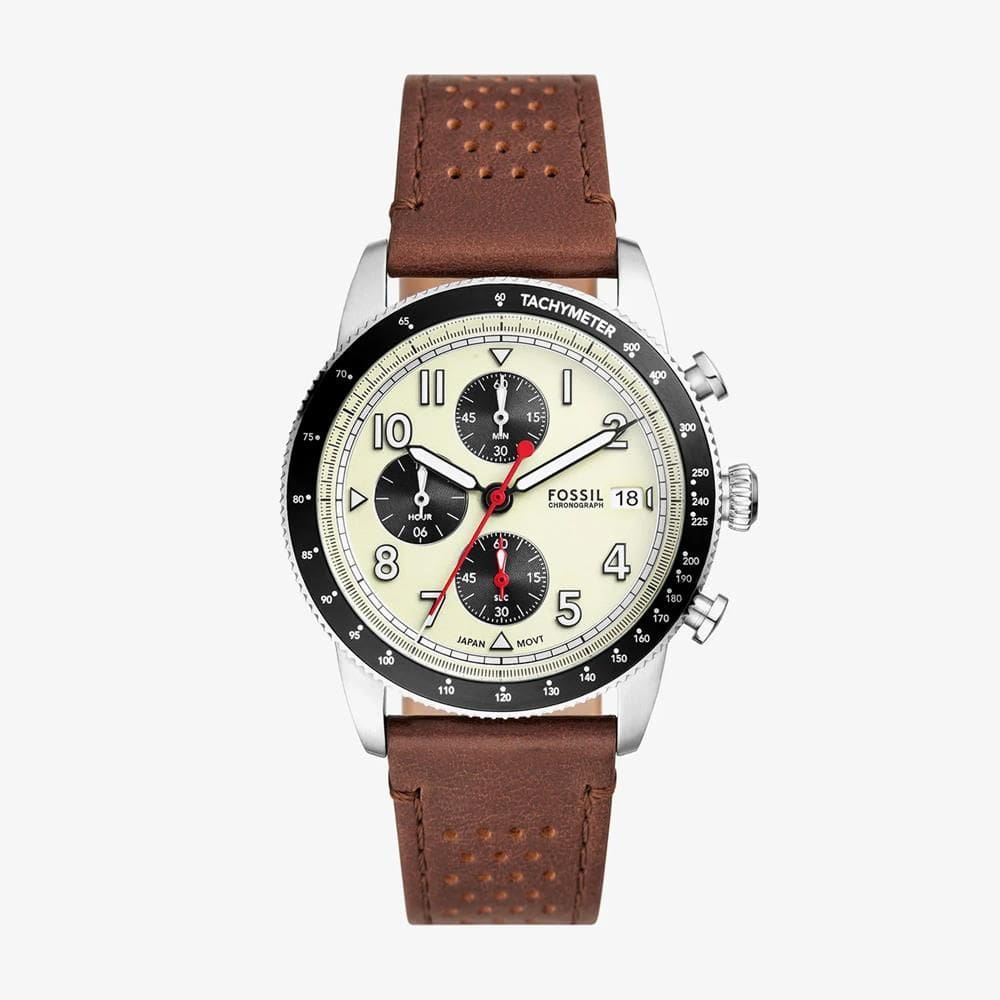Relógio Fossil Masculino Ref: Fs6042/0kn Cronógrafo Prateado