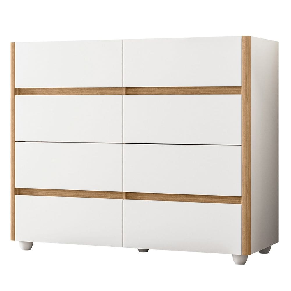 Cômoda Para Quarto 8 Gavetas 120cm Lynd A02 Branco/Freijó - Mpozenato