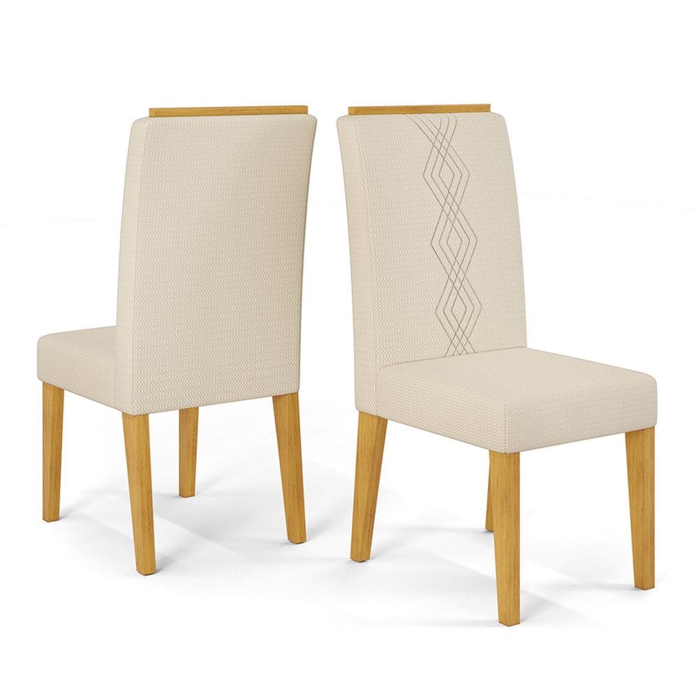 Cadeira de Jantar Estofada Yasmin Conjunto com 2 Cadeiras Cedro/Linho Neve - DJ Móveis