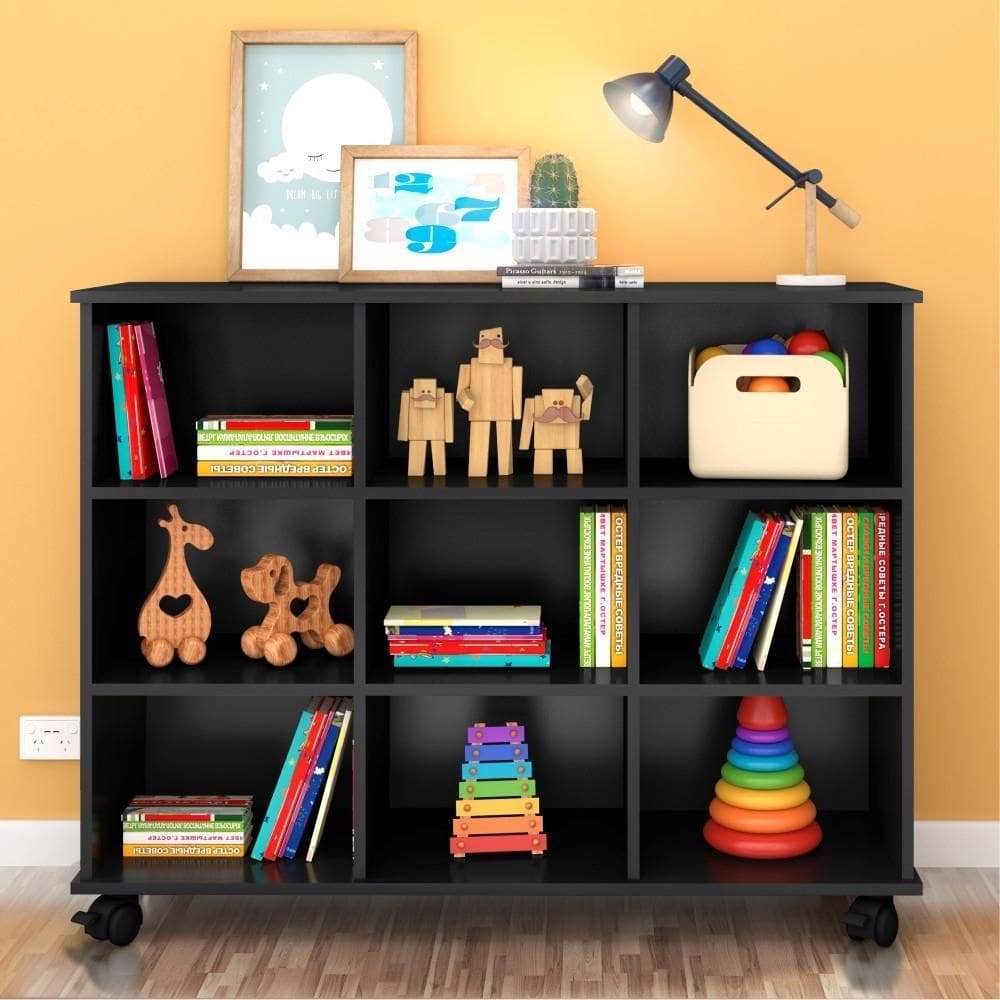 Nicho Modular para Organização Preto Zuri 9 Espaços com Rodízios