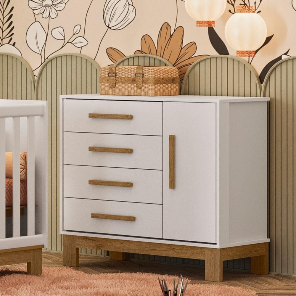 Cômoda Sapateira 1 Porta 4 Gavetas Luar Branco Acetinado