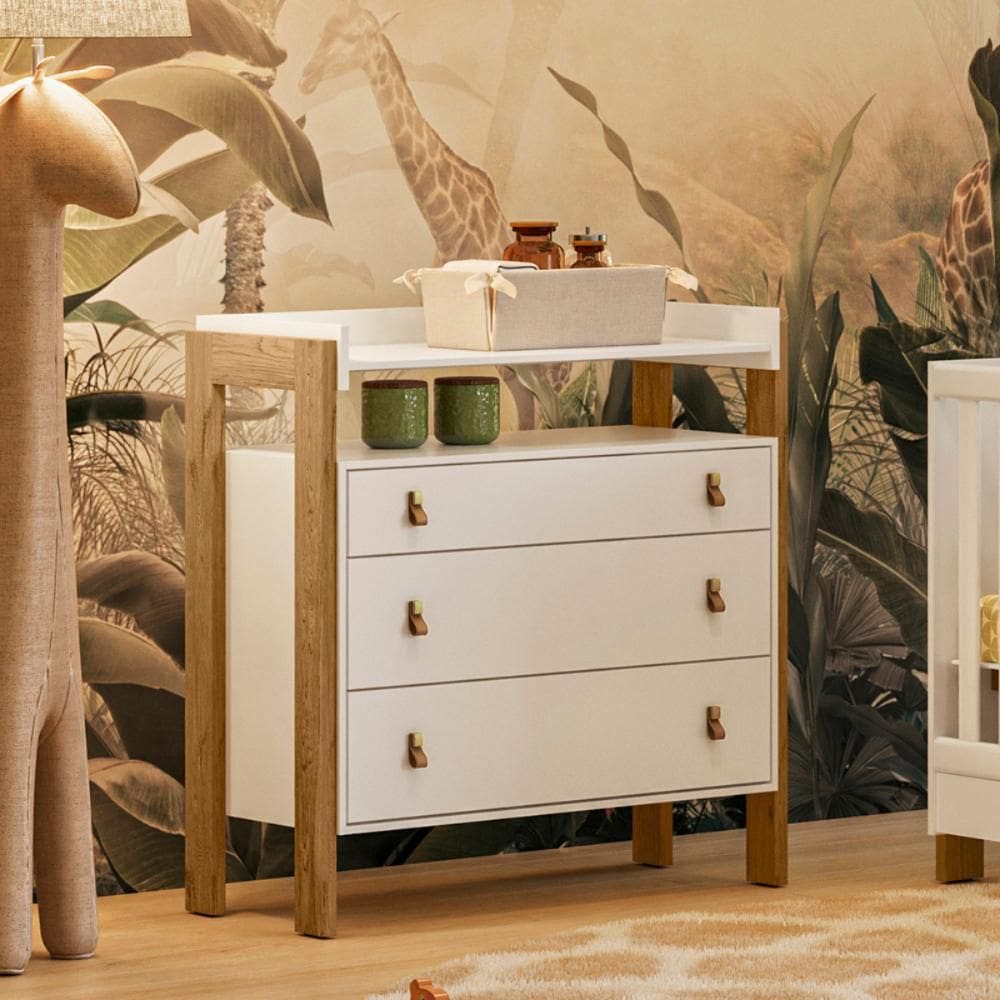 Cômoda 3 Gavetas com Nicho Alegria Branco Acetinado