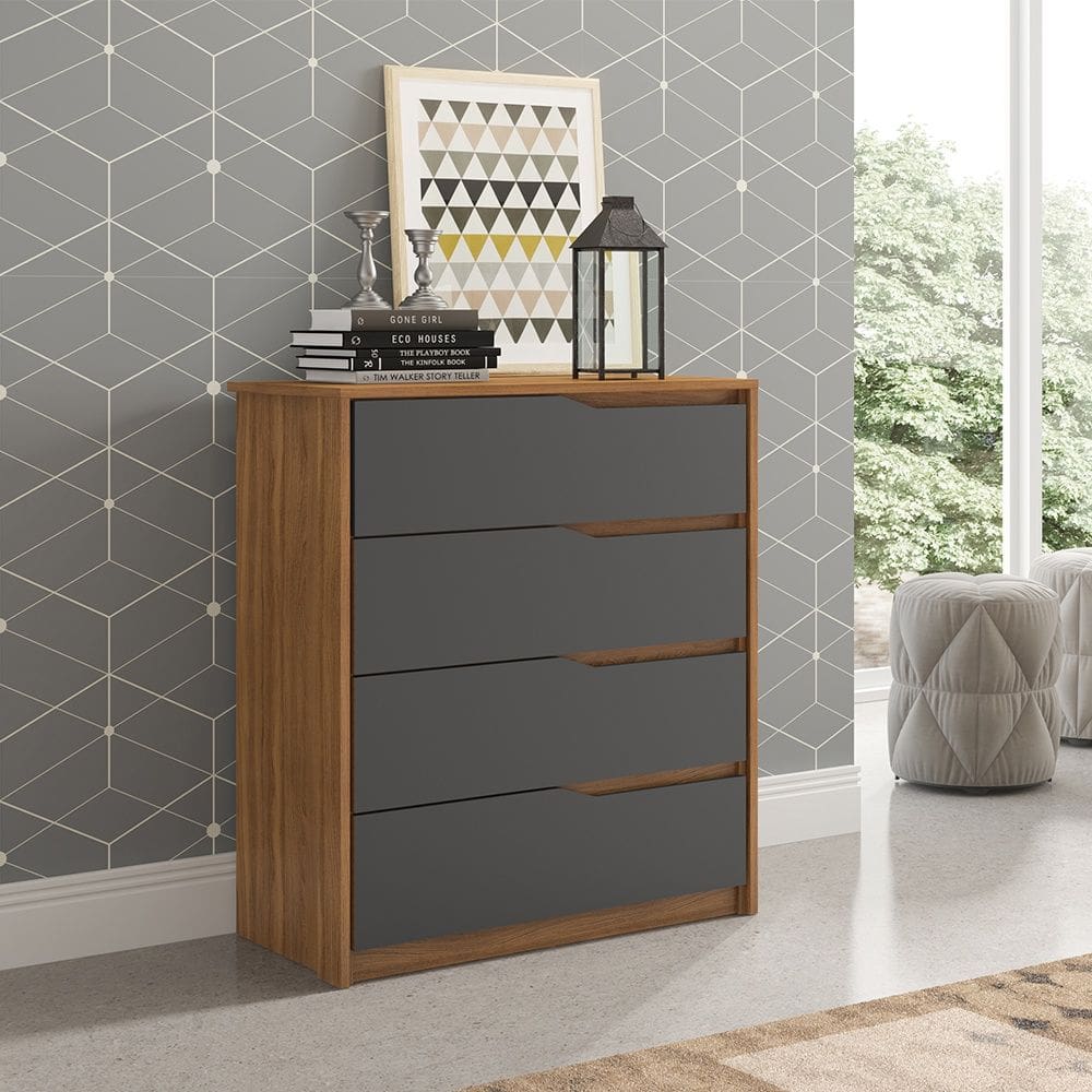 Cômoda com 4 Gavetas Átria Amêndola Touch Grafito Demóbile