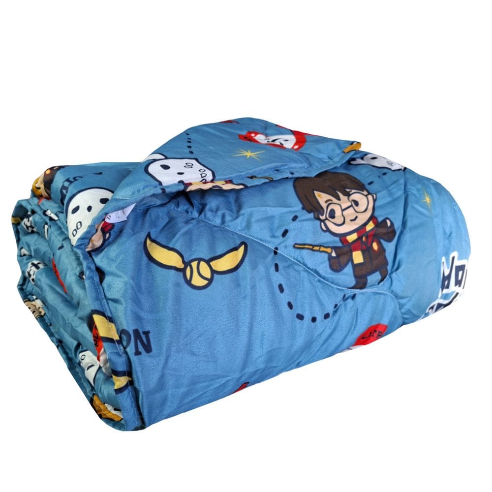 Edredom Infantil Harry Potter Azul Microfibra Estampado Dupla Face Solteiro Lepper