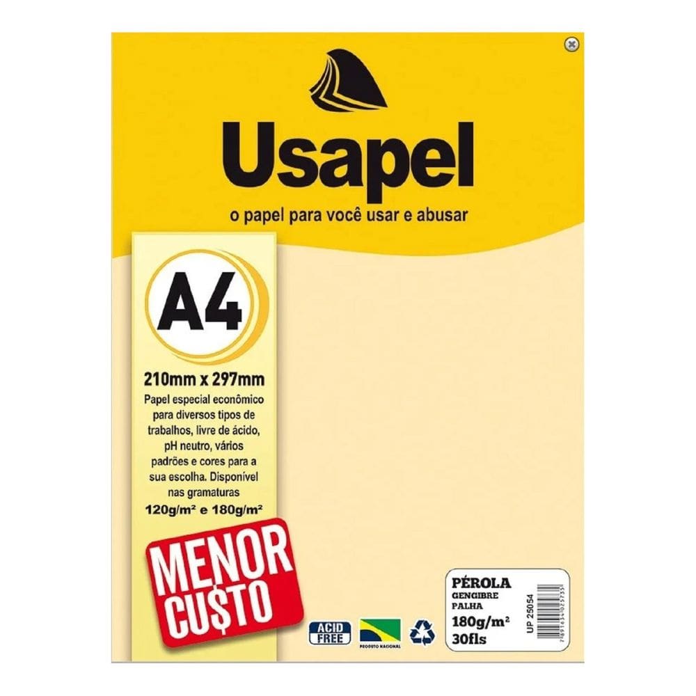 Papel A4 Pérola Perolado Palha 180g/m² 30 Folhas Usapel | Perolado | Convites | Cartões | Artesanato