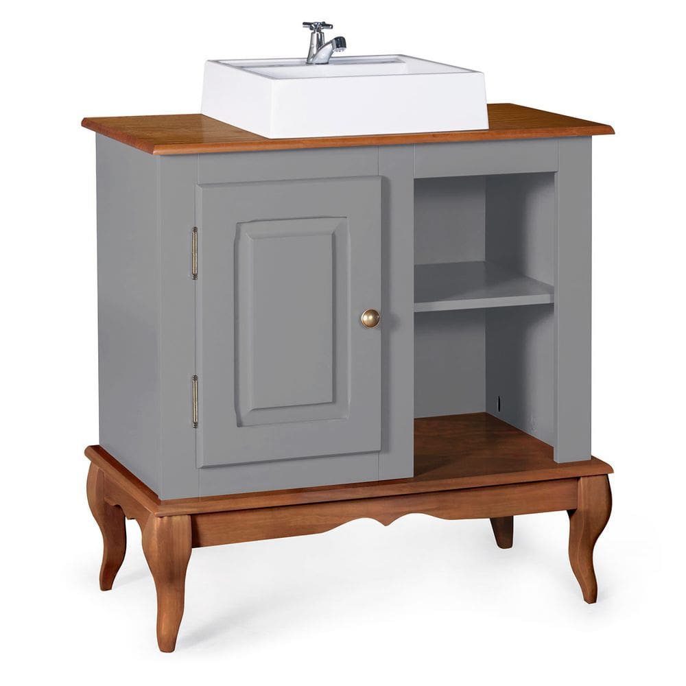 Gabinete para Banheiro 1 Porta com Cuba Dália 3051 - Cinza/Imbuia Glazer