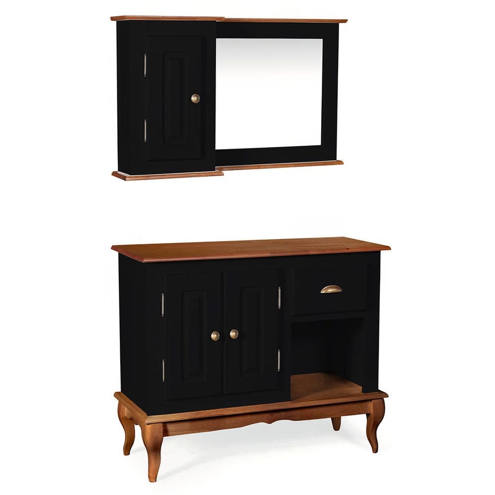 Gabinete para Banheiro 2 Portas com Espelheira Dália 3058 - Preto/Imbuia Glazer