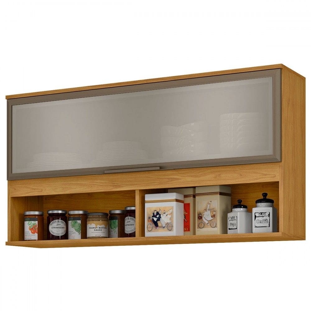 Armário Aéreo Cozinha Amélia 120 Cm 1 Porta Basculante com Vidro Marrocos/Off White - Pnr Móveis