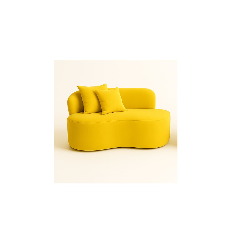 Sofá Decorativo Curvo Orgânico Nature Gaia Veludo Amarelo - Montanaris Decor