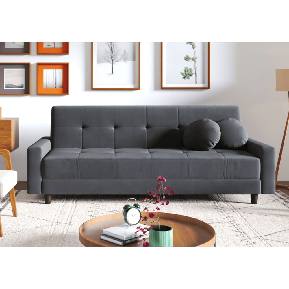 Sofá-cama Oslo com USB braço direito 4 Lugares  Suede Grafite 204cm