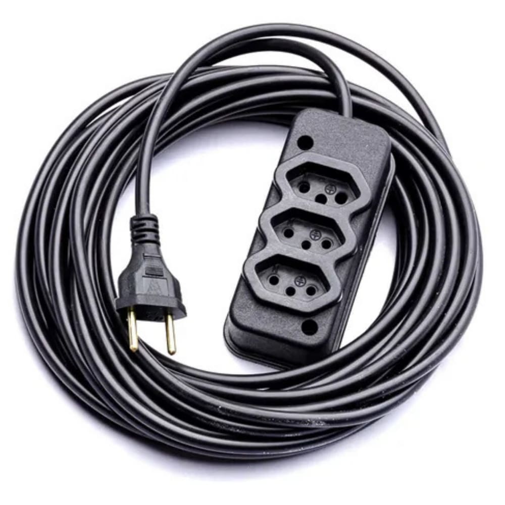 Extensão Elétrica 10m Reforçada Cabo PP 2x2 5mm 3 Tomadas