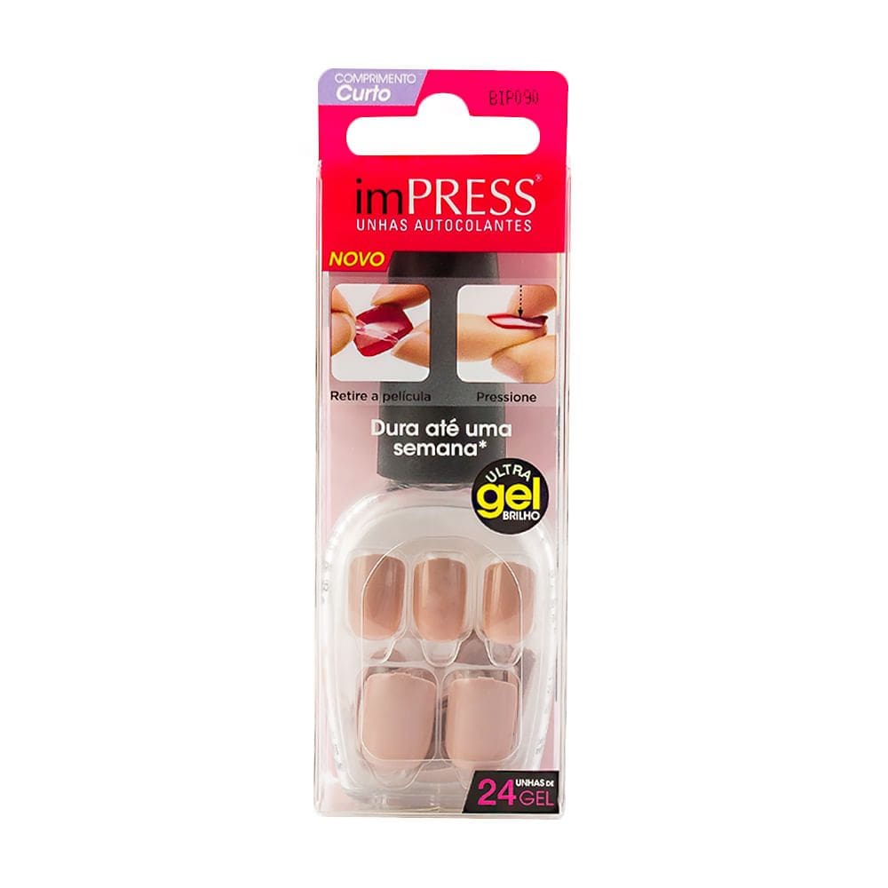 Unhas Postiças Autocolantes First Kiss Impress Curto Cor Girlie Girl com 24 Unidades