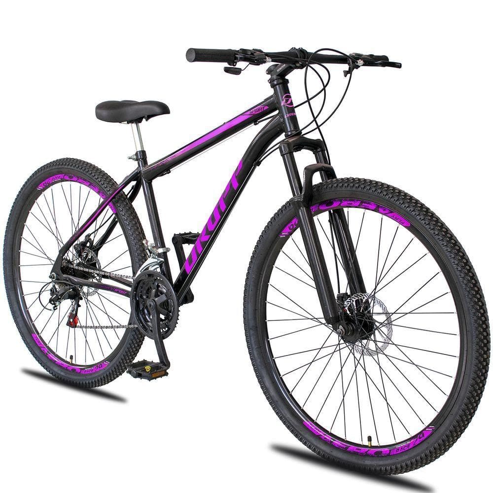 Bicicleta Aro 29 Dropp Sport Aço Carbono 21 Marchas Vel Freio A Disco E Suspensão - Preto e Rosa
