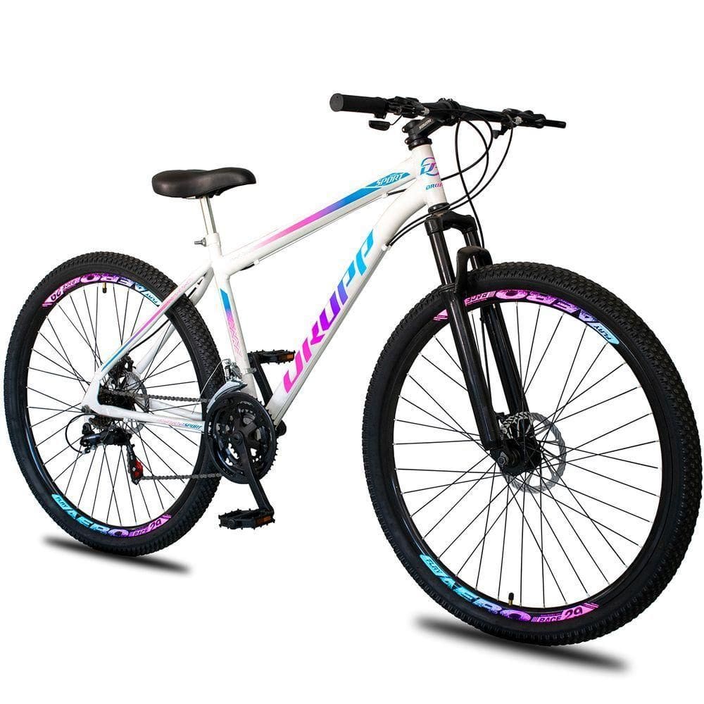 Bicicleta Aro 29 Dropp Sport Aço Carbono 21 Marchas Vel Freio A Disco E Suspensão - Branco e Azul