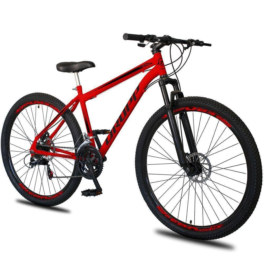 Bicicleta Aro 29 Dropp Sport Aço Carbono 21 Marchas Vel Freio A Disco E Suspensão - Vermelho e Preto