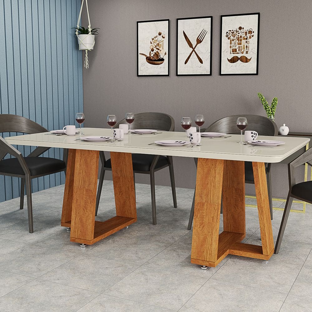 Mesa Jantar 160x80 com Base Triângulo Em Madeira MDF Para Sala de Estar E Cozinha