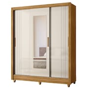 Guarda Roupas Casal Frisado C/ Espelho 3 Portas De Correr 2 Gavetas Bolívia Madeirado/Off White