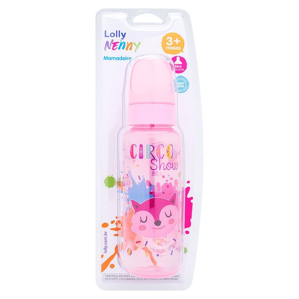 Mamadeira Lolly Nenny Circo Show Bico de Silicone 3+ Meses Rosa 240ml