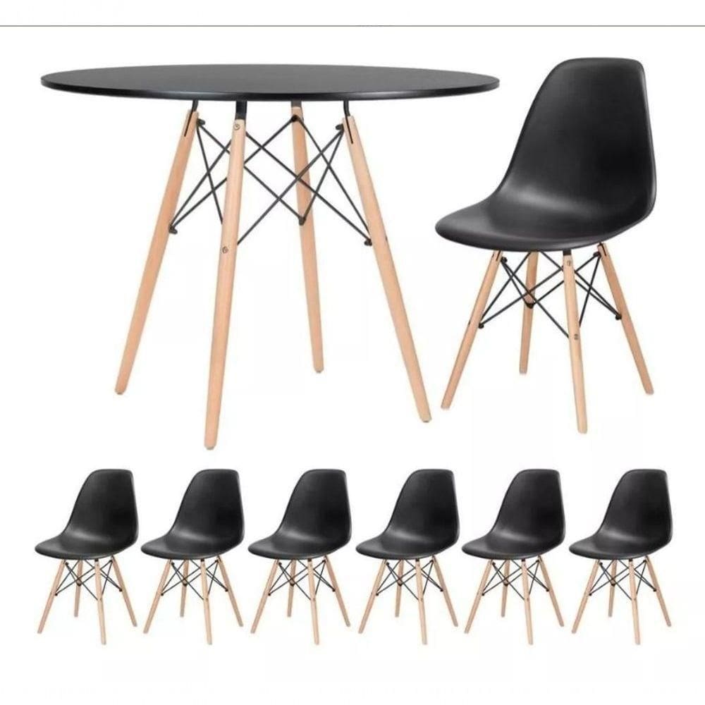 Conjunto De Jantar Eiffel: Mesa 120cm Preta E 6 Cadeiras Dkr - Design E Estilo