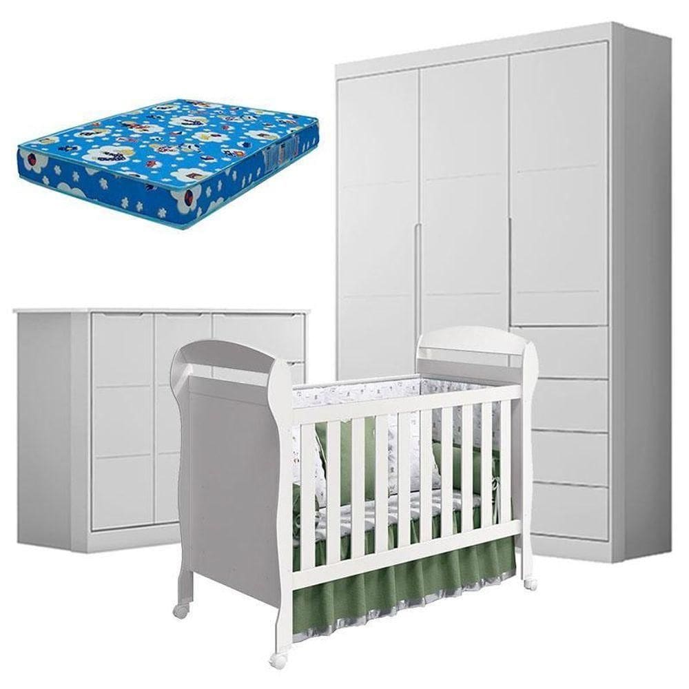 Quarto De Bebê Eloá Com Berço Americano Danny Branco Acetinado E Colchão Da Ortobom – Phoenix Baby