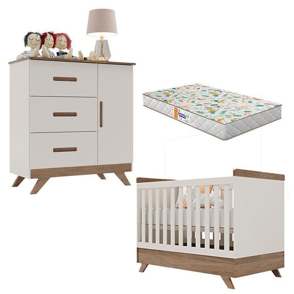 Berço Americano Vitória E Cômoda Retro Maya Off White Carvalho Com Colchão Gazin – Canaã