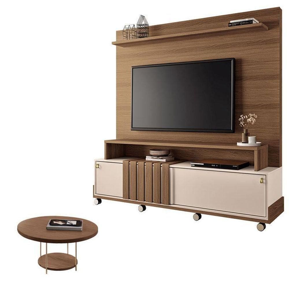 Estante Home Theater Bold Off White Castanho E Mesa De Centro Sky Castanho – Hb Móveis