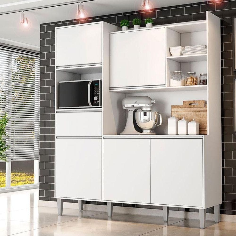 Armário Para Cozinha Kit Ambiente Isabel Branco Brilho - Ajl