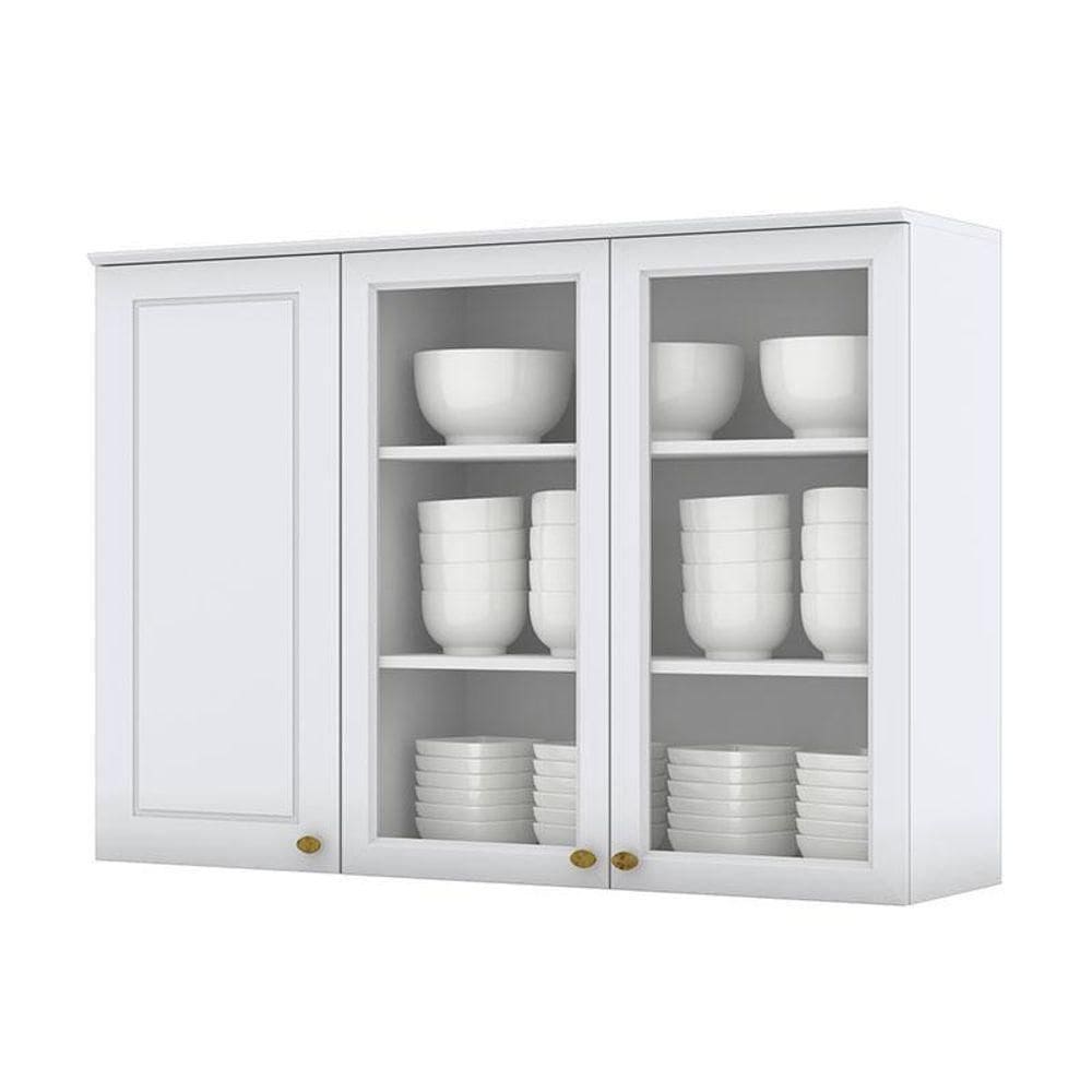 Armário Aéreo 3 Portas Com Vidro 120 Cm Americana Branco – Henn