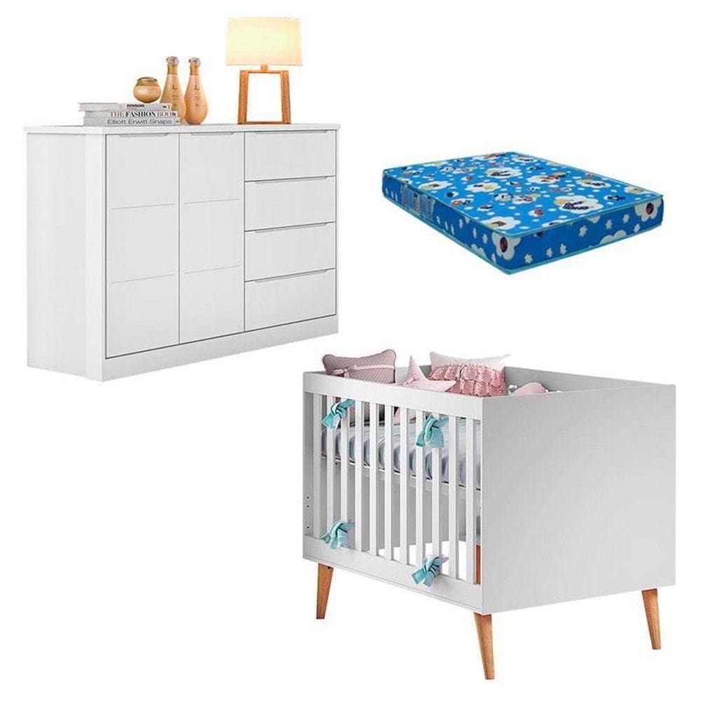 Berço Americano Ludmila Com Cômoda Blenda Branco Acetinado E Colchão – Phoenix