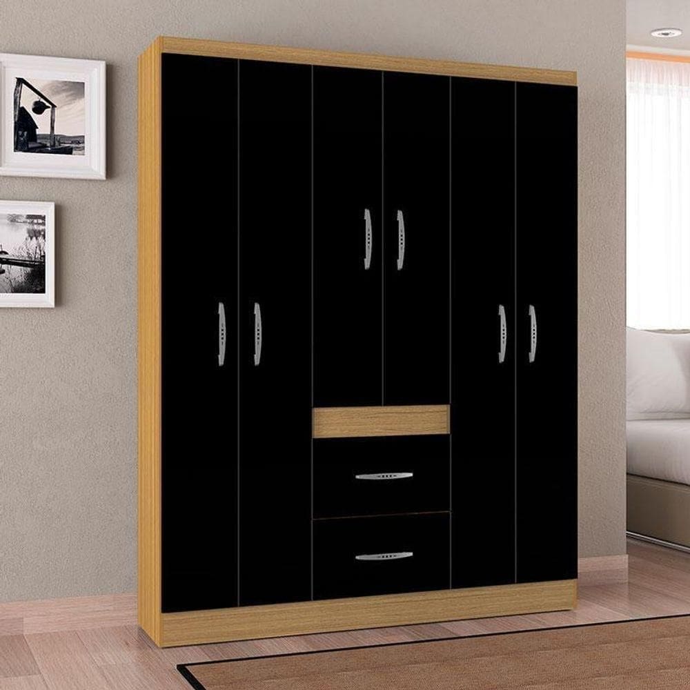 Guarda Roupa Casal Ambiente Milão 6 Portas Damasco Preto – Poquema