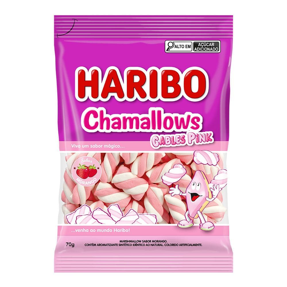 Balas Haribo Chamallows Cables Pink Sabor Morango 70g