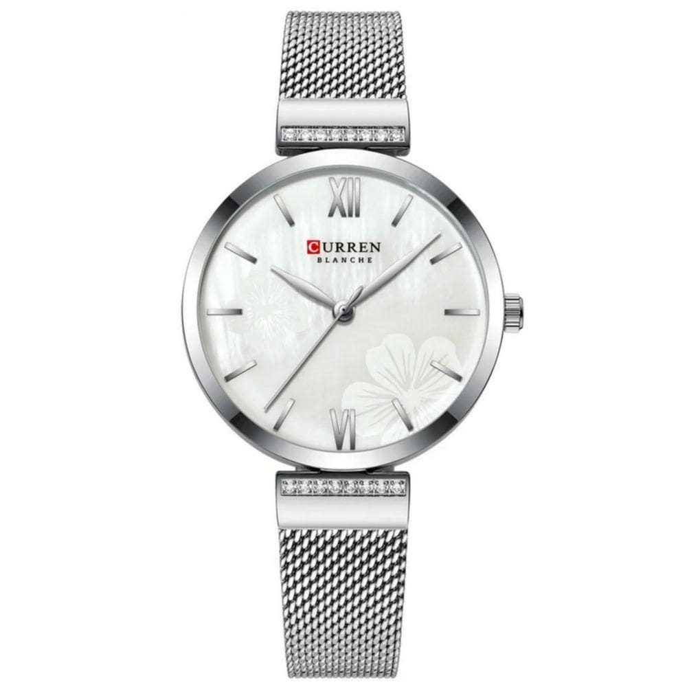Relógio Minimalista Feminino Quartzo Pulseira Em Aço Design Elegante Casual Branco Prata