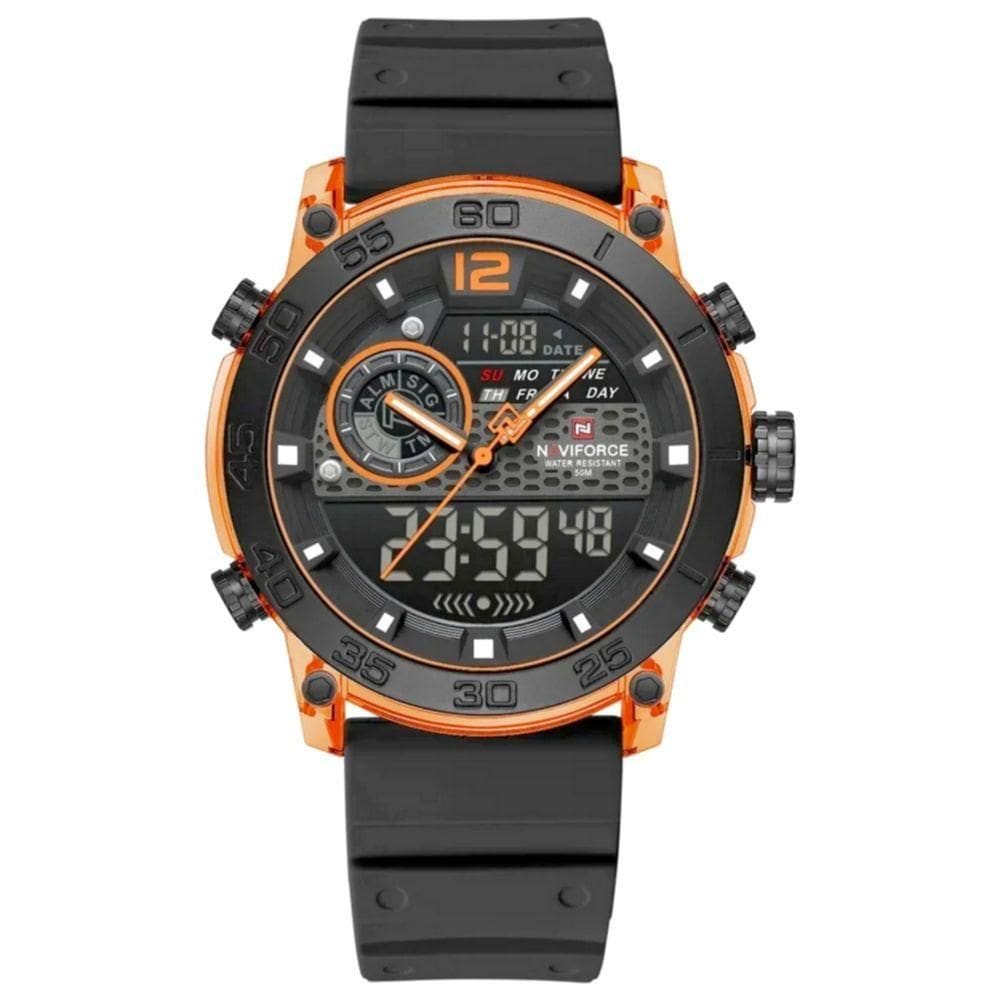 Relógio De Pulso Esportivo Masculino Display Duplo Multifuncional Digital A Prova D´agua Preto Laranja