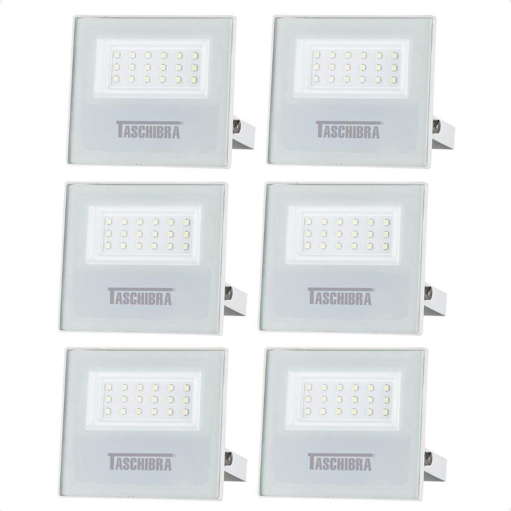 Kit 6 Refletor Holofote Taschibra Led Tr Slim 20w Verde Prova Da água Ip65 Branco Bivolt