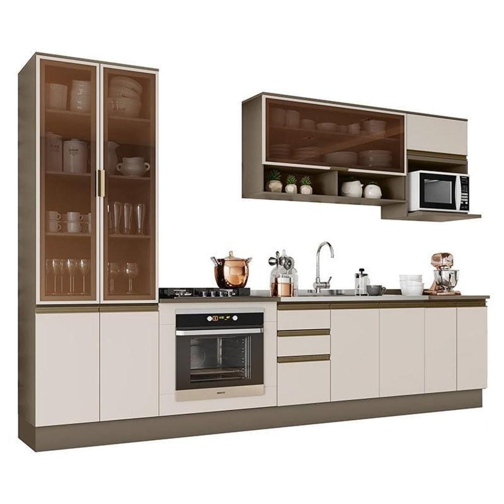 Cozinha Completa 7 Peças Connect Duna/cristal Com Cristaleira E Rodapé - Móveis Henn Duna/cristal