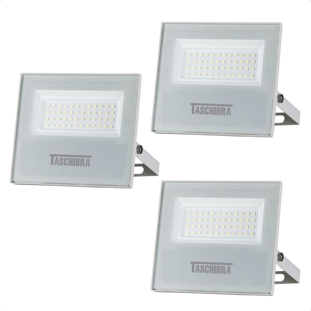 Kit 3 Refletor Holofote Taschibra Led Tr Slim 20w Verde Prova Da água Ip65 Branco Bivolt