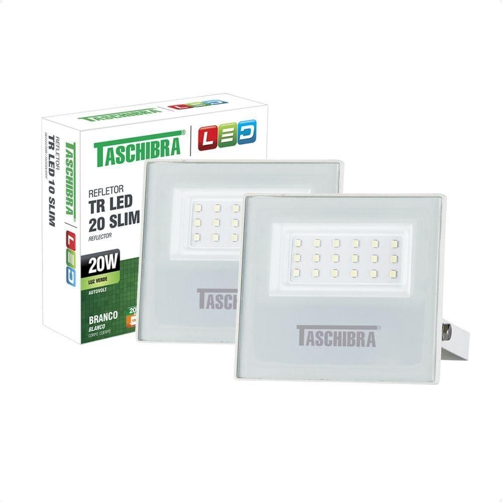 Kit 2 Refletor Holofote Taschibra Led Tr Slim 20w Verde Prova Da água Ip65 Branco Bivolt