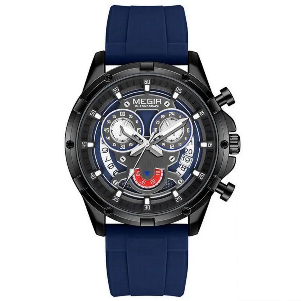 Relógio De Quartzo Masculino Com Pulseira De Silicone Esportivo A Prova D´agua Azul Marinho