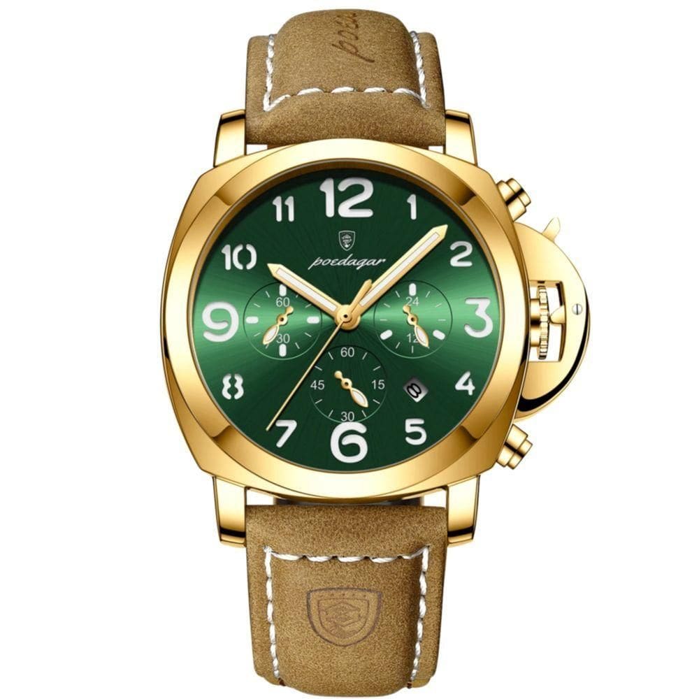 Relógio Masculino Casual De Quartzoesportivo à Prova D´agua 3atm Verde Dourado