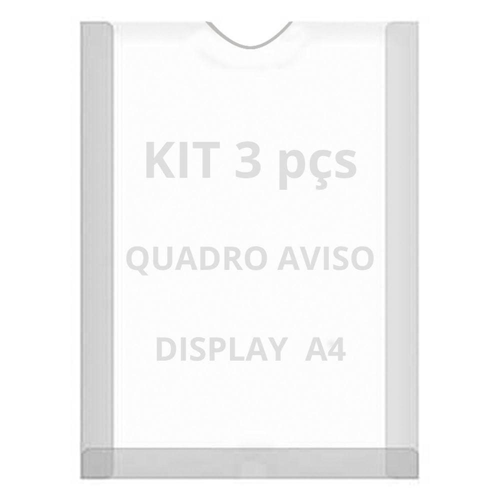 Displays Parede Folha A4 Petg Cristal Quadro Aviso Kit 3 Pçs