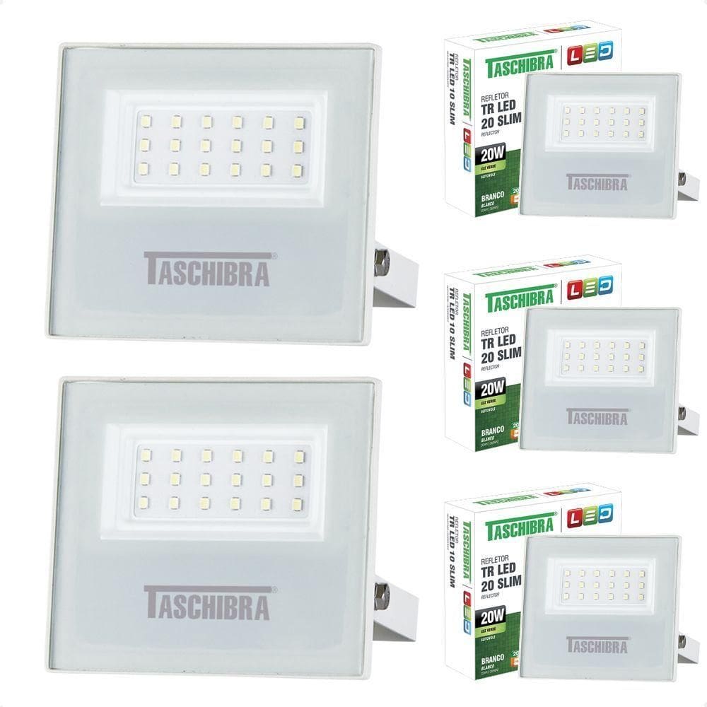 Kit 5 Refletor Holofote Taschibra Led Tr Slim 20w Verde Prova Da água Ip65 Branco Bivolt