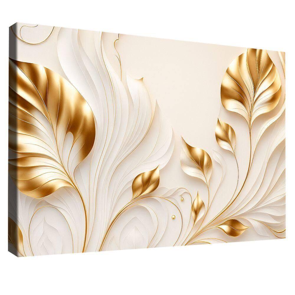 Quadros Decorativo Flores Douradas No Branco