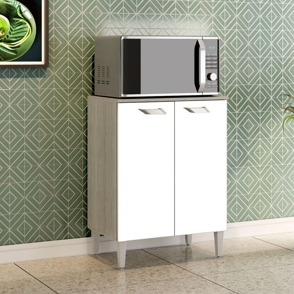 Balcão Multiuso Para Microondas Com 2 Portas Celta Elmo/branco Hr Móveis
