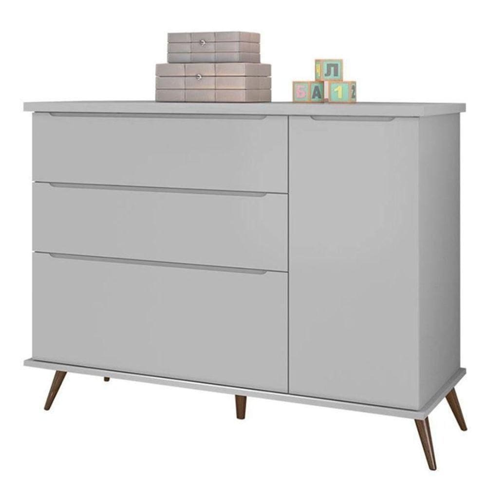 Cômoda Infantil Retrô Alice 1 Porta E 3 Gavetas Cinza - Pr Baby Cinza