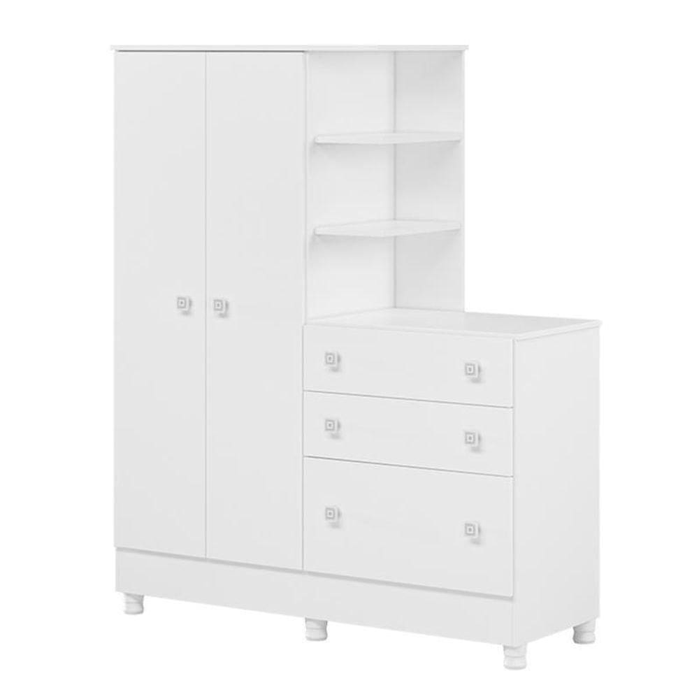 Guarda Roupa Com Cômoda Infantil Doce Sonho 2 Portas E 3 Gavetas Branco Com Pés - Qmovi Branco