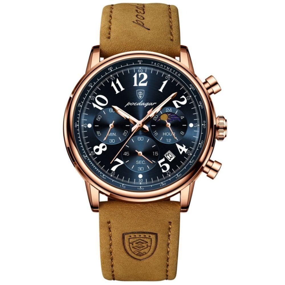 Relógio Esportivo Militar Masculino à Prova D`agua Quartzo Multifuncional Azul Dourado