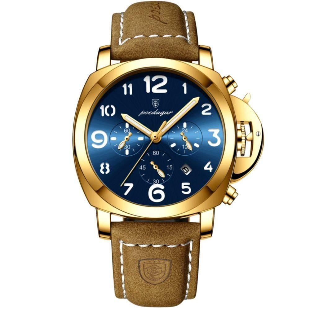Relógio Masculino Casual De Quartzoesportivo à Prova D´agua 3atm Azul Dourado