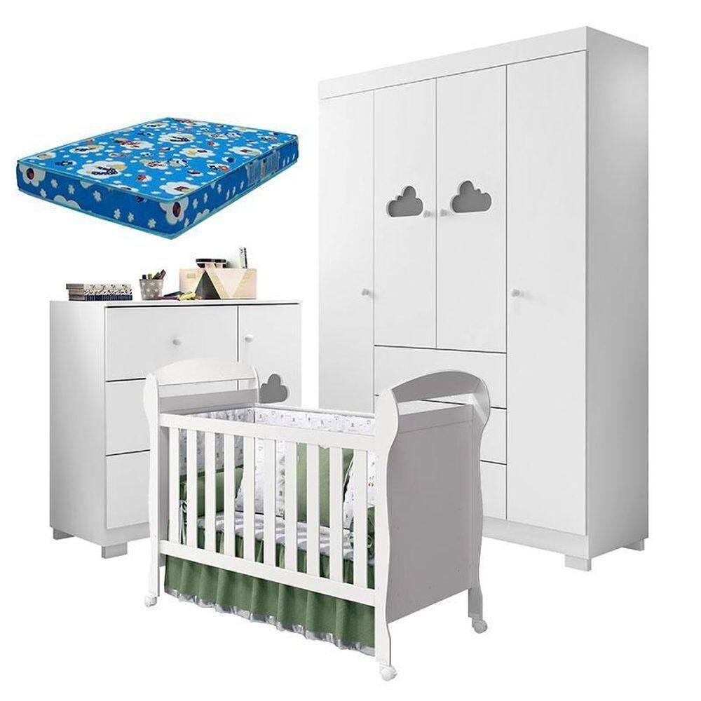 Quarto De Bebê Ane Com Berço Americano Danny Branco Brilho E Colchão Ortobom – Phoenix Baby