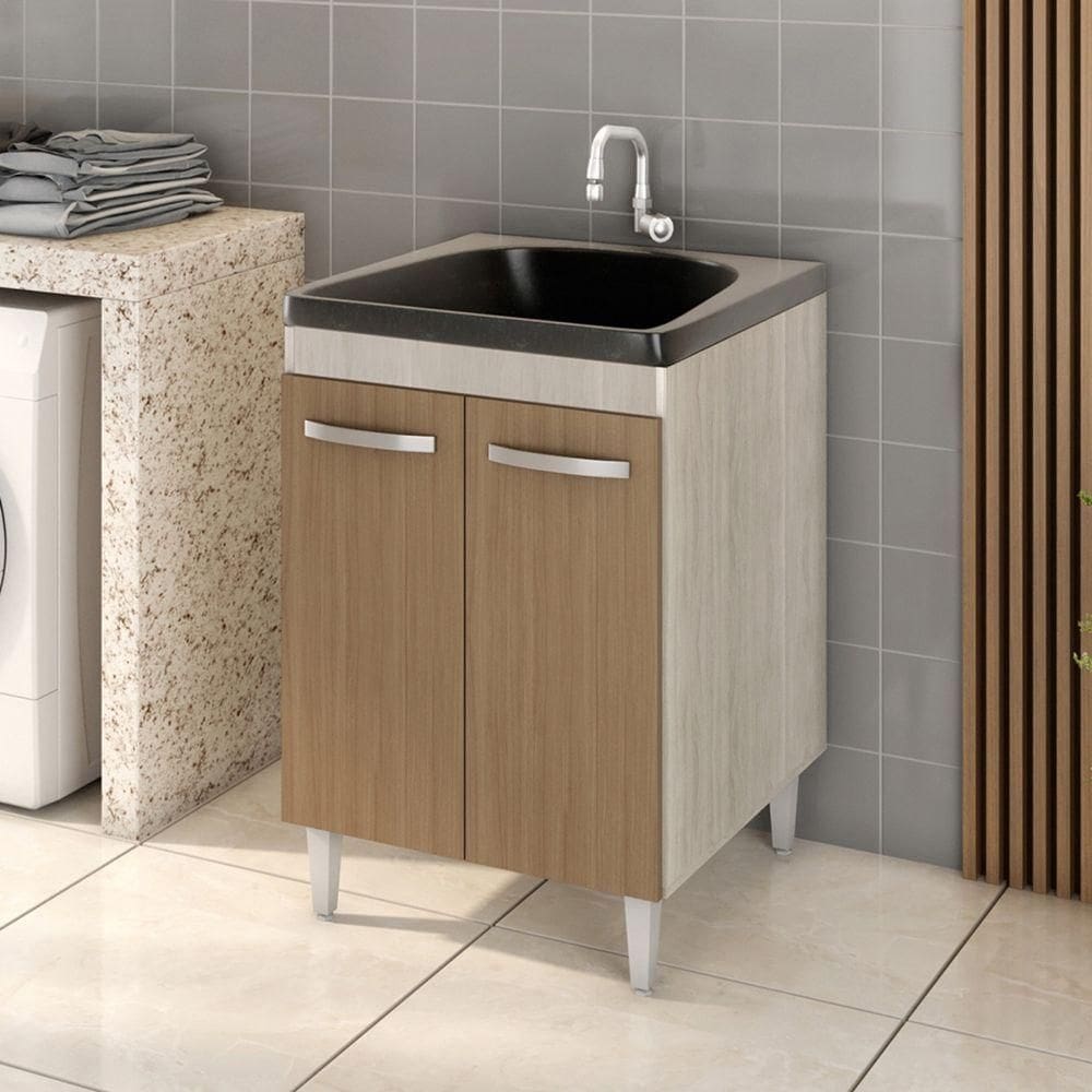 Balcão Gabinete Tanque Com Cuba 0,60x0,60 Vectra Elmo/marrom Hr Móveis